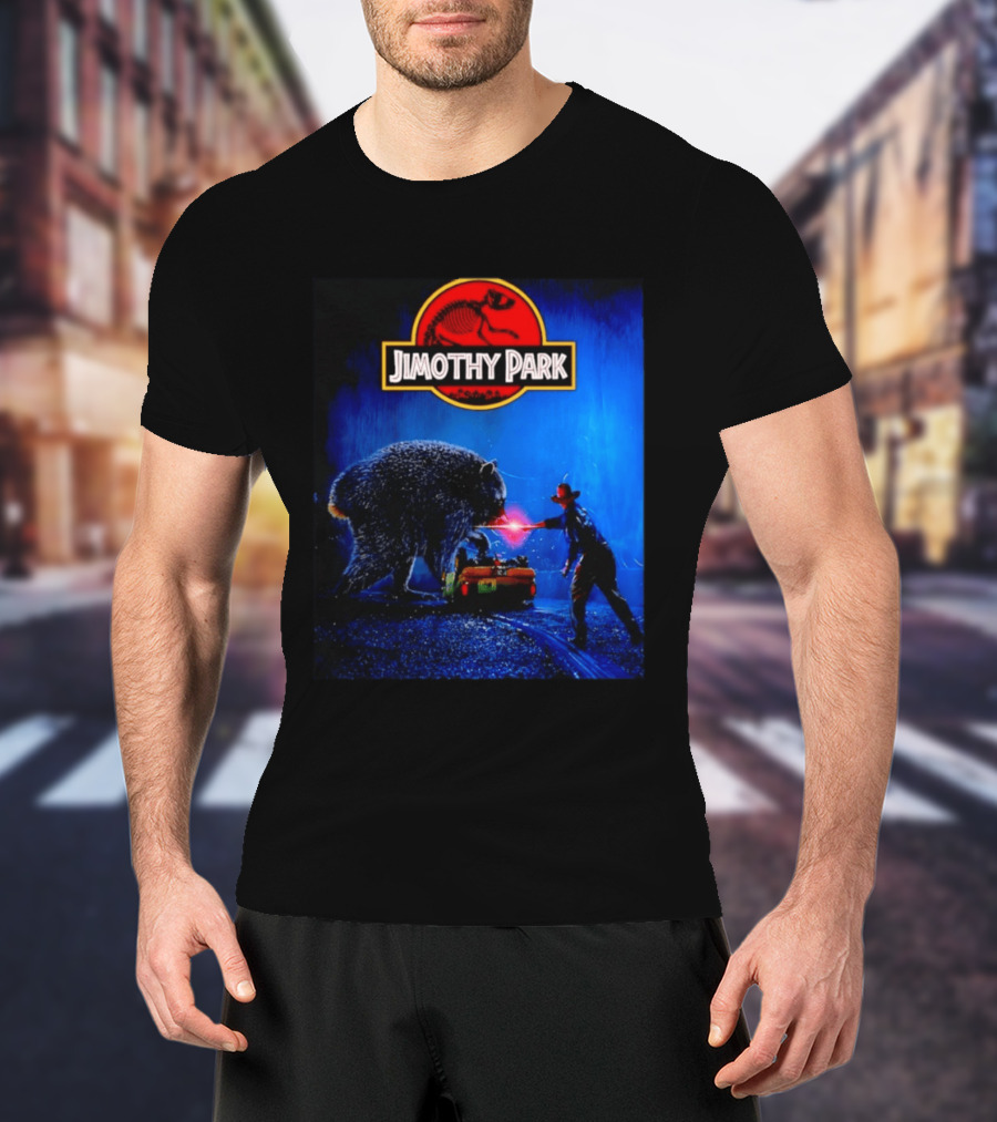 Jimothy Park Dinosaur Adventure Lampoon With Bear Scene T-Shirt