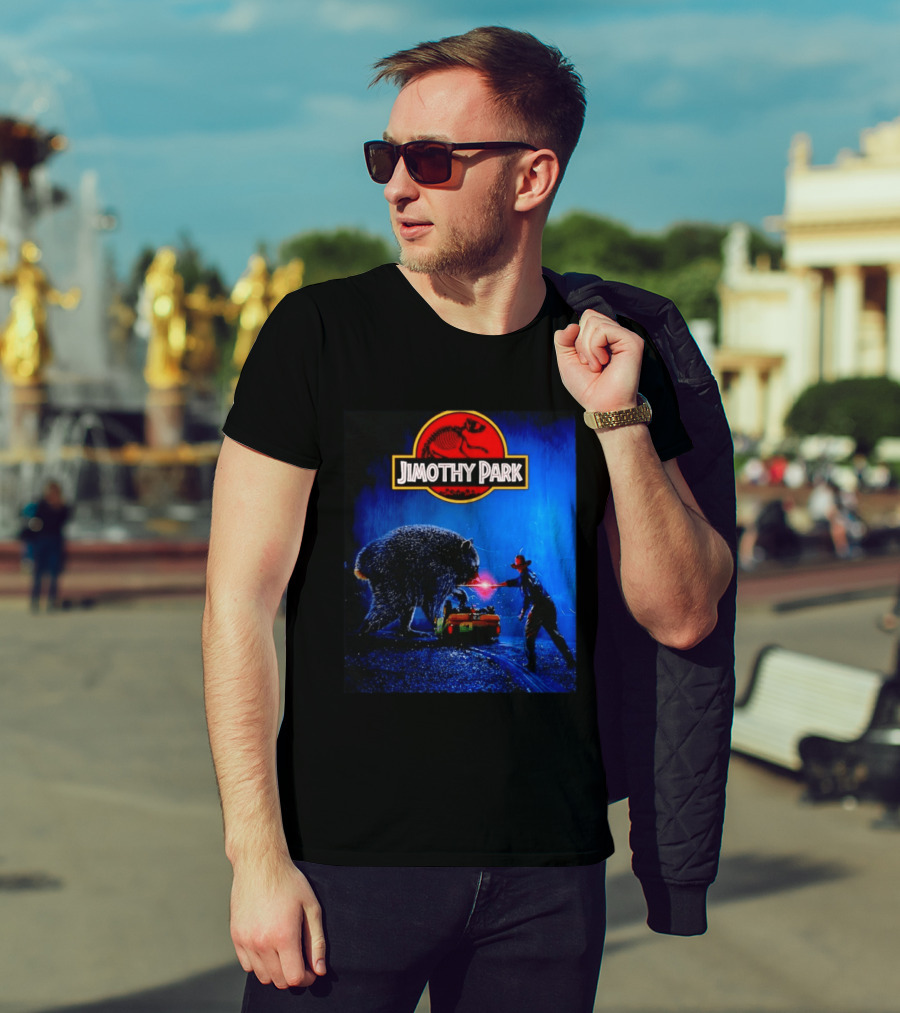 Jimothy Park Dinosaur Adventure Lampoon With Bear Scene T-Shirt