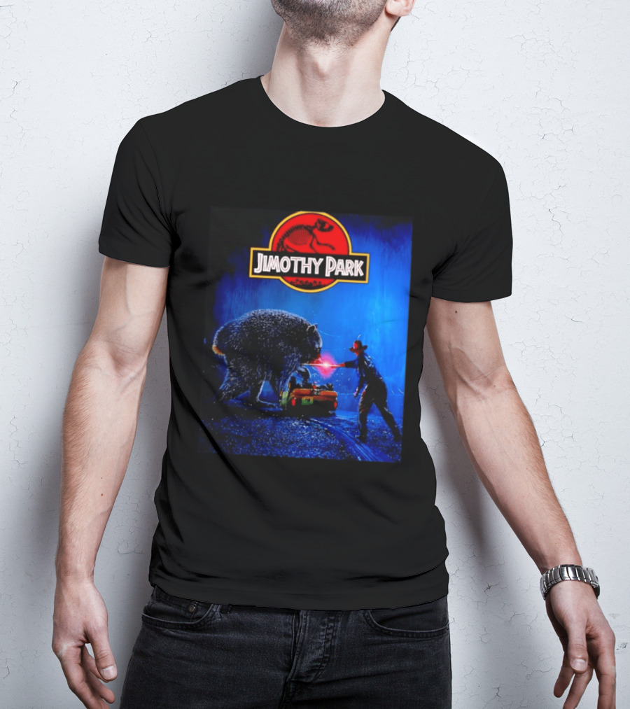Jimothy Park Dinosaur Adventure Lampoon With Bear Scene T-Shirt