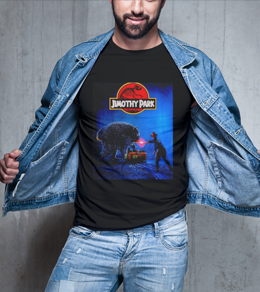 Jimothy Park Dinosaur Adventure Lampoon With Bear Scene T-Shirt