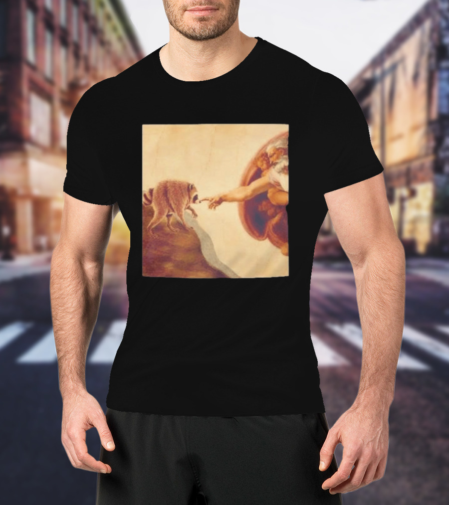 Jimothy Raccoon And The Creation Of Adam Renaissance Mashup T-Shirt