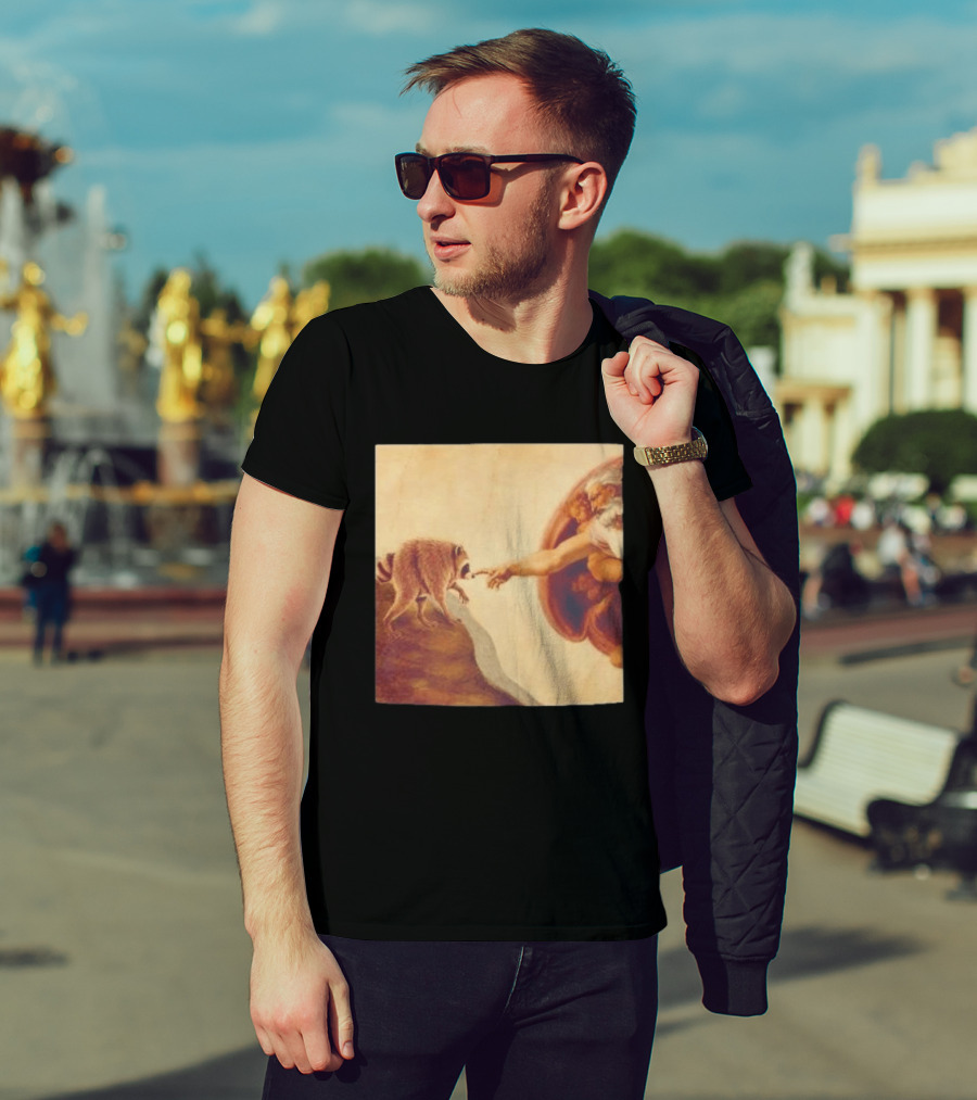 Jimothy Raccoon And The Creation Of Adam Renaissance Mashup T-Shirt