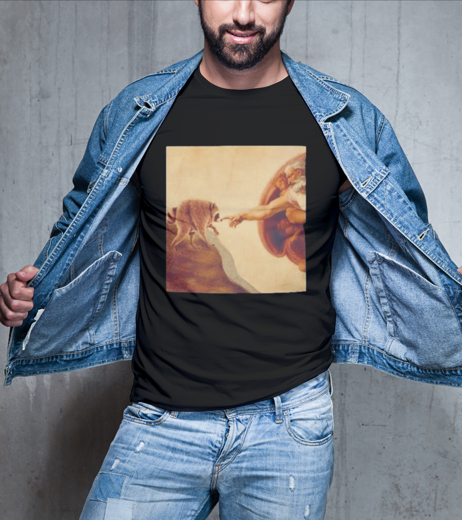 Jimothy Raccoon And The Creation Of Adam Renaissance Mashup T-Shirt
