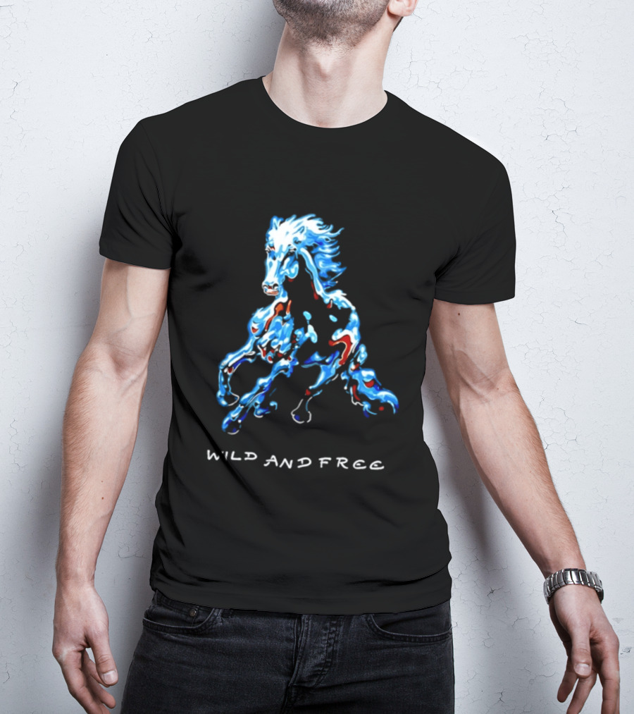 Wild Horse Wild And Free Blue Red Watercolor T-Shirt