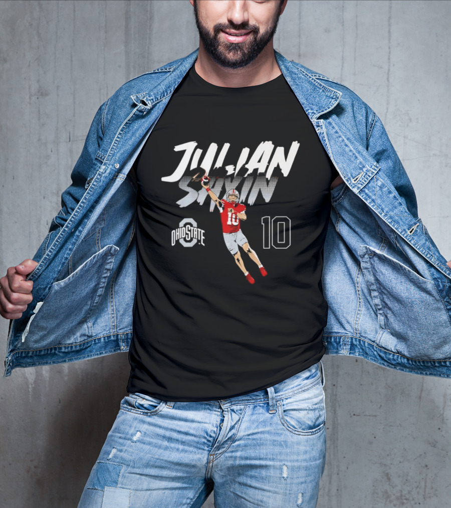 Julian Sayin Ohio State Buckeyes Number 10 Football Player Action Pose T-Shirt