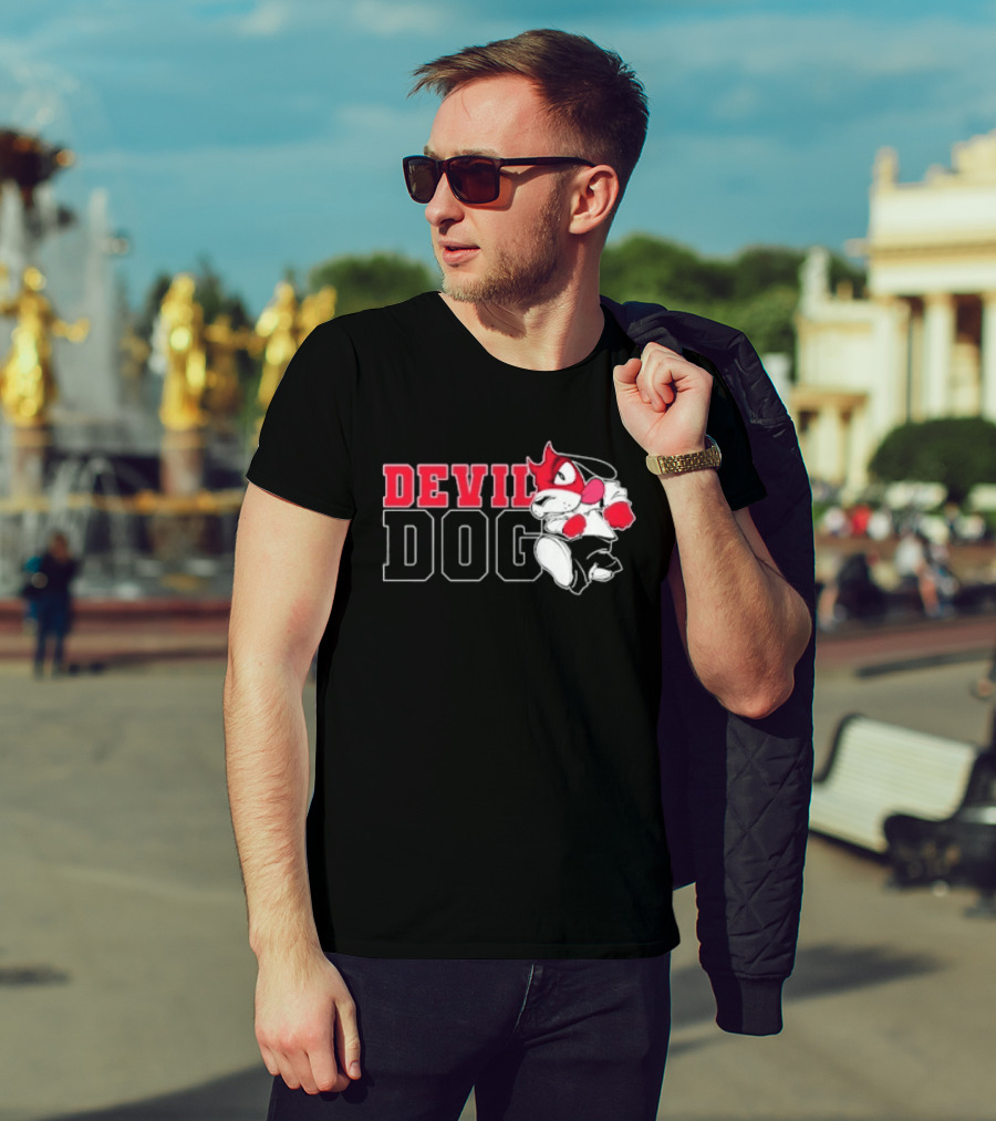 Devil Dog Cartoon Red And White T-Shirt