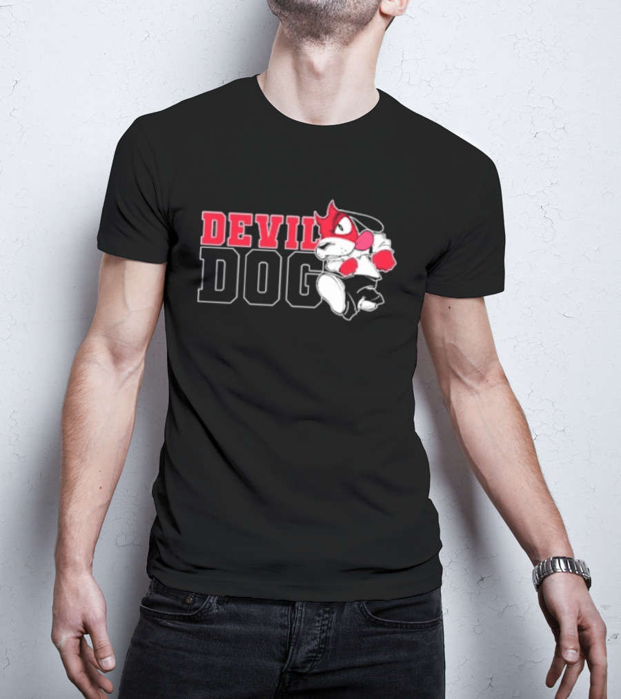 Devil Dog Cartoon Red And White T-Shirt