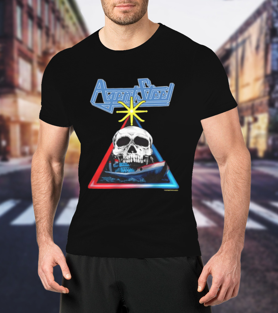 Agent Steel The Road To Atlantis Tour 1987 Skull Ship London Hamburg Two Sided T-Shirt