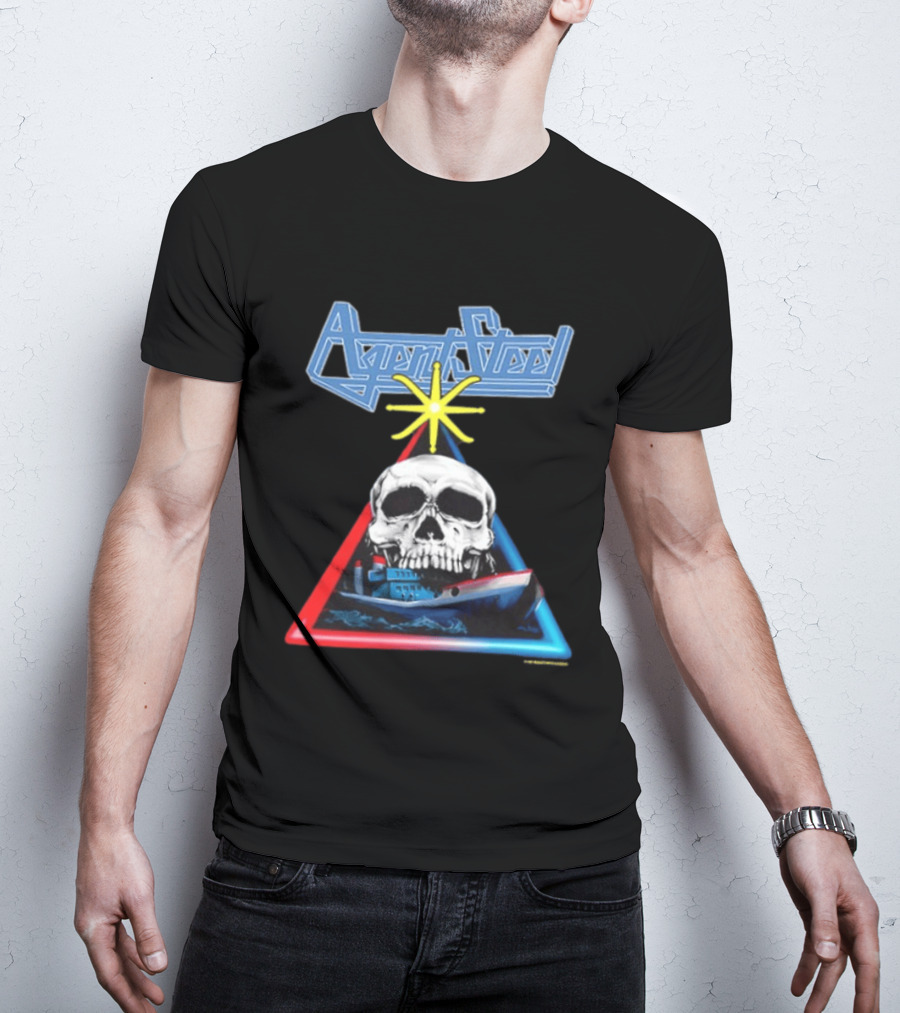 Agent Steel The Road To Atlantis Tour 1987 Skull Ship London Hamburg Two Sided T-Shirt