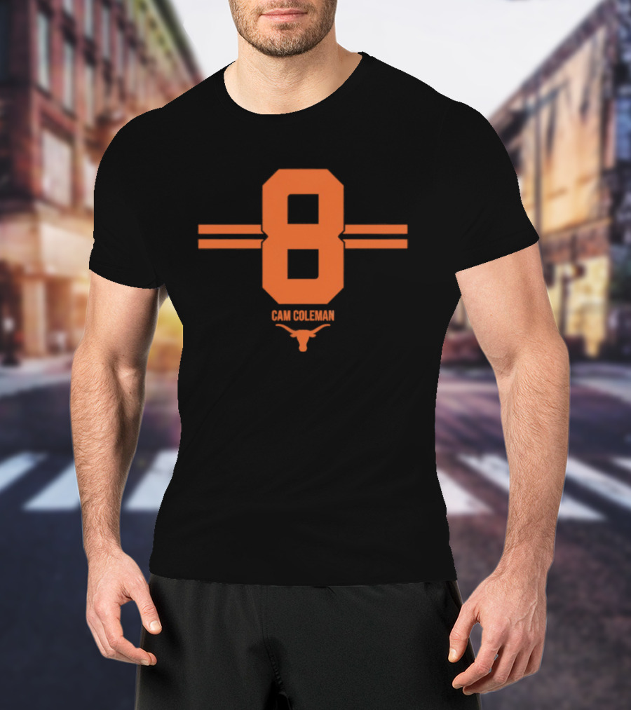 Texas Longhorns Cam Coleman Number 8 NCAA Football T-Shirt