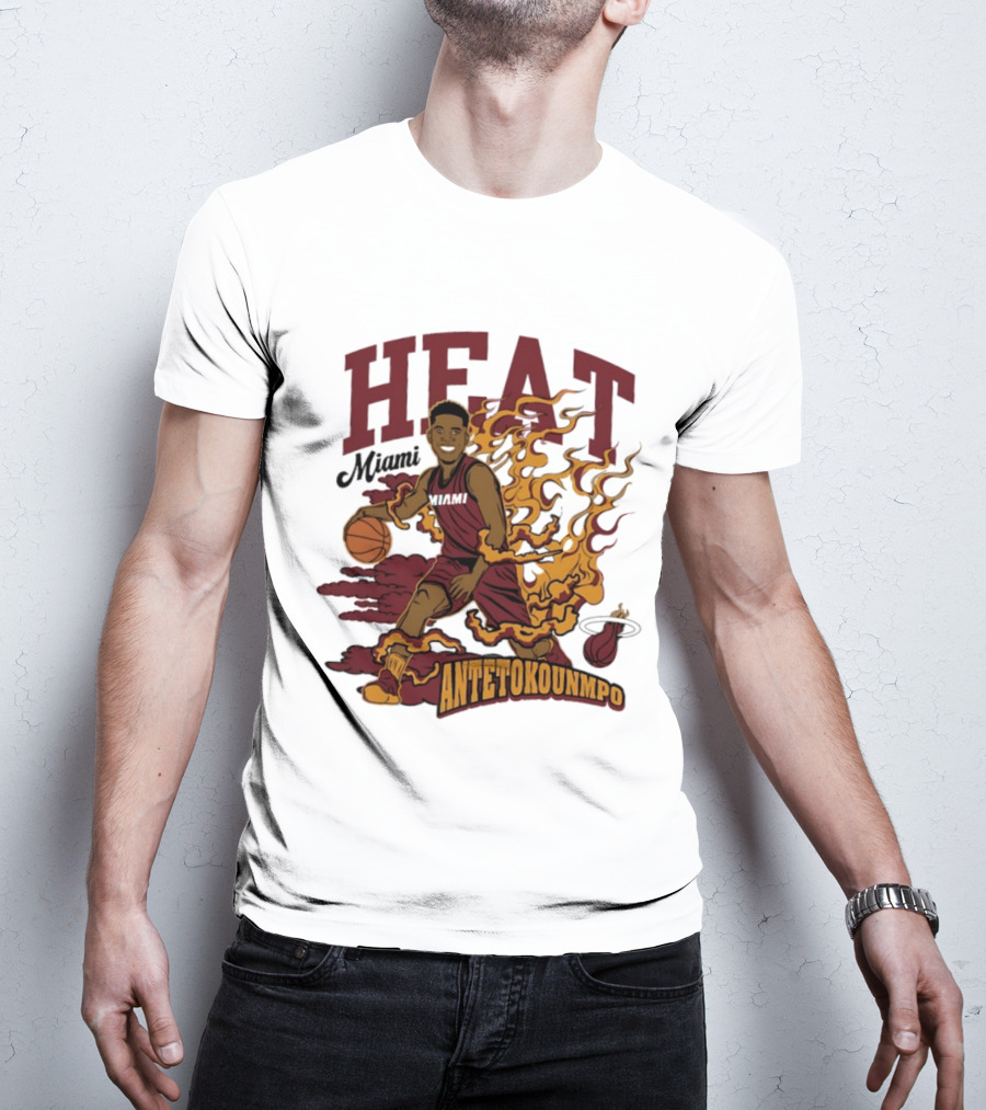 Miami Heat Antetokounmpo Basketball Flame Comic T-Shirt