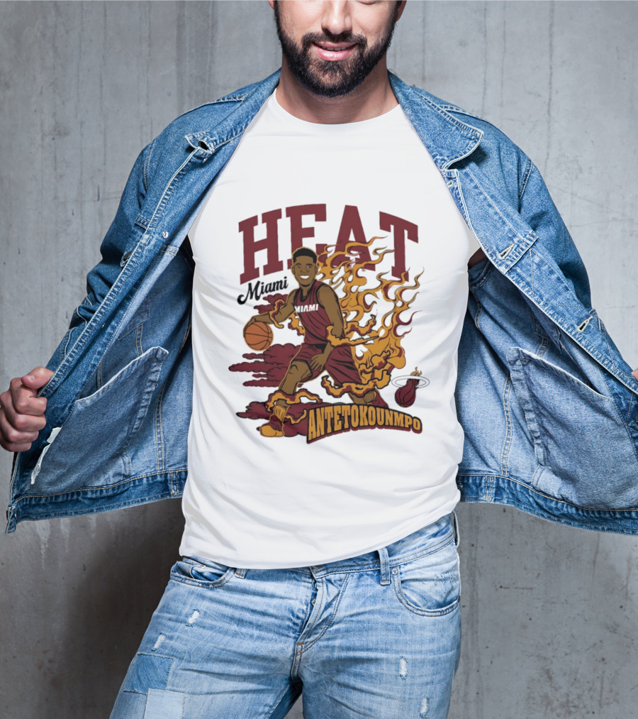 Miami Heat Antetokounmpo Basketball Flame Comic T-Shirt