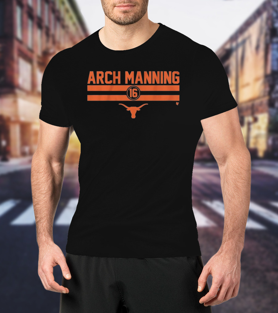 Texas Longhorns Arch Manning 16 Football Stripe Longhorn T-Shirt