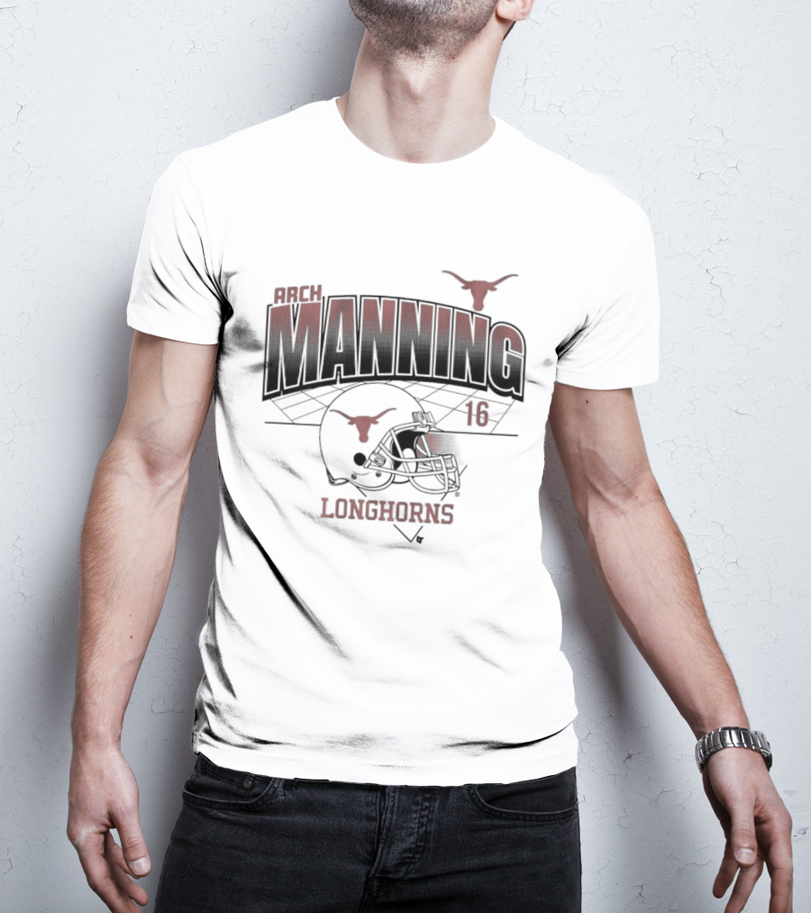 Texas Longhorns Arch Manning 16 Football Helmet Grid T-Shirt