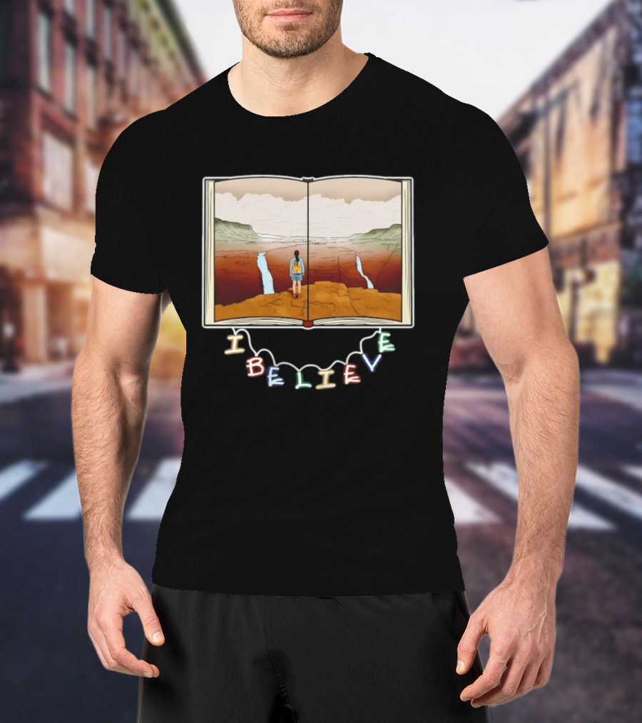 I Believe Open Book Landscape Journey Adventure T-Shirt