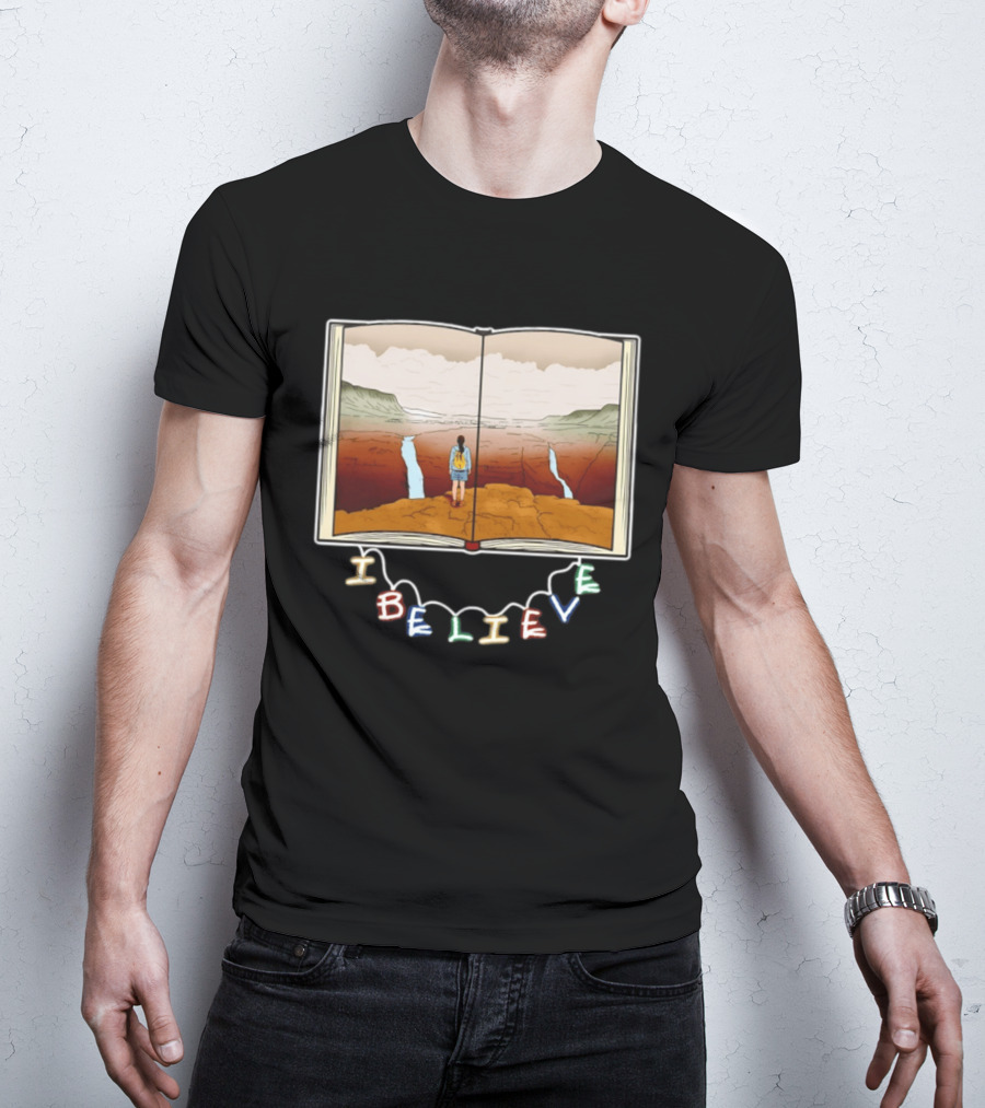I Believe Open Book Landscape Journey Adventure T-Shirt