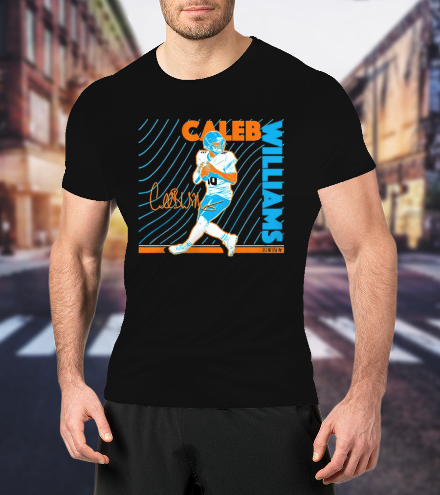 Caleb Williams Neon Nights Football Pose With Signature T-Shirt