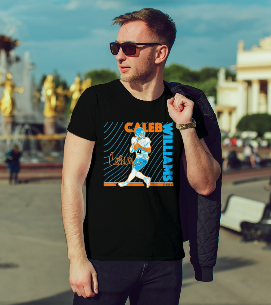 Caleb Williams Neon Nights Football Pose With Signature T-Shirt