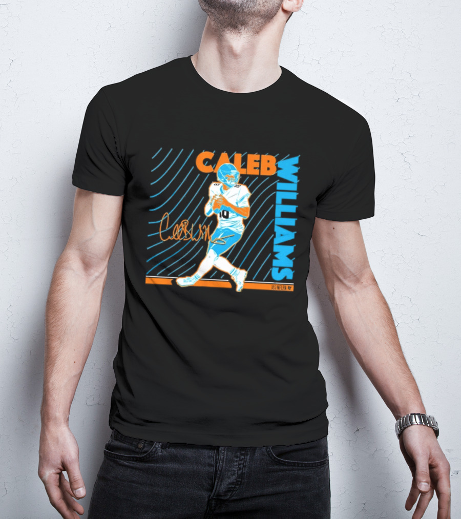 Caleb Williams Neon Nights Football Pose With Signature T-Shirt