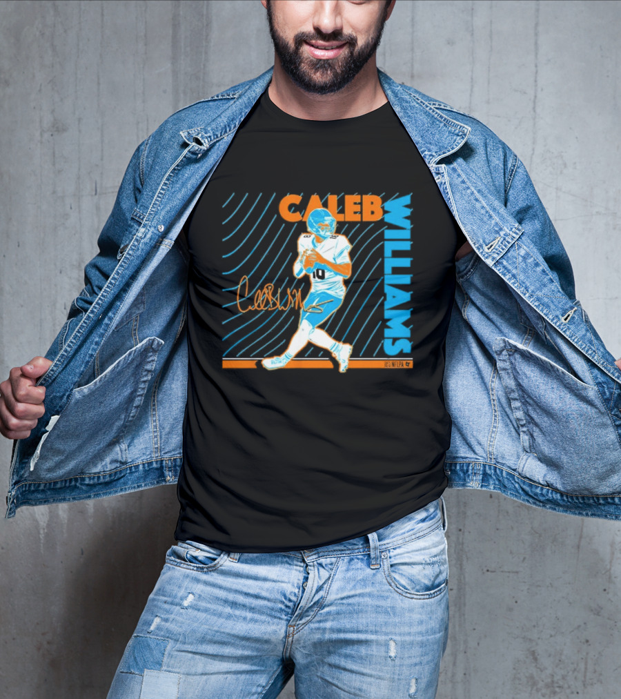 Caleb Williams Neon Nights Football Pose With Signature T-Shirt