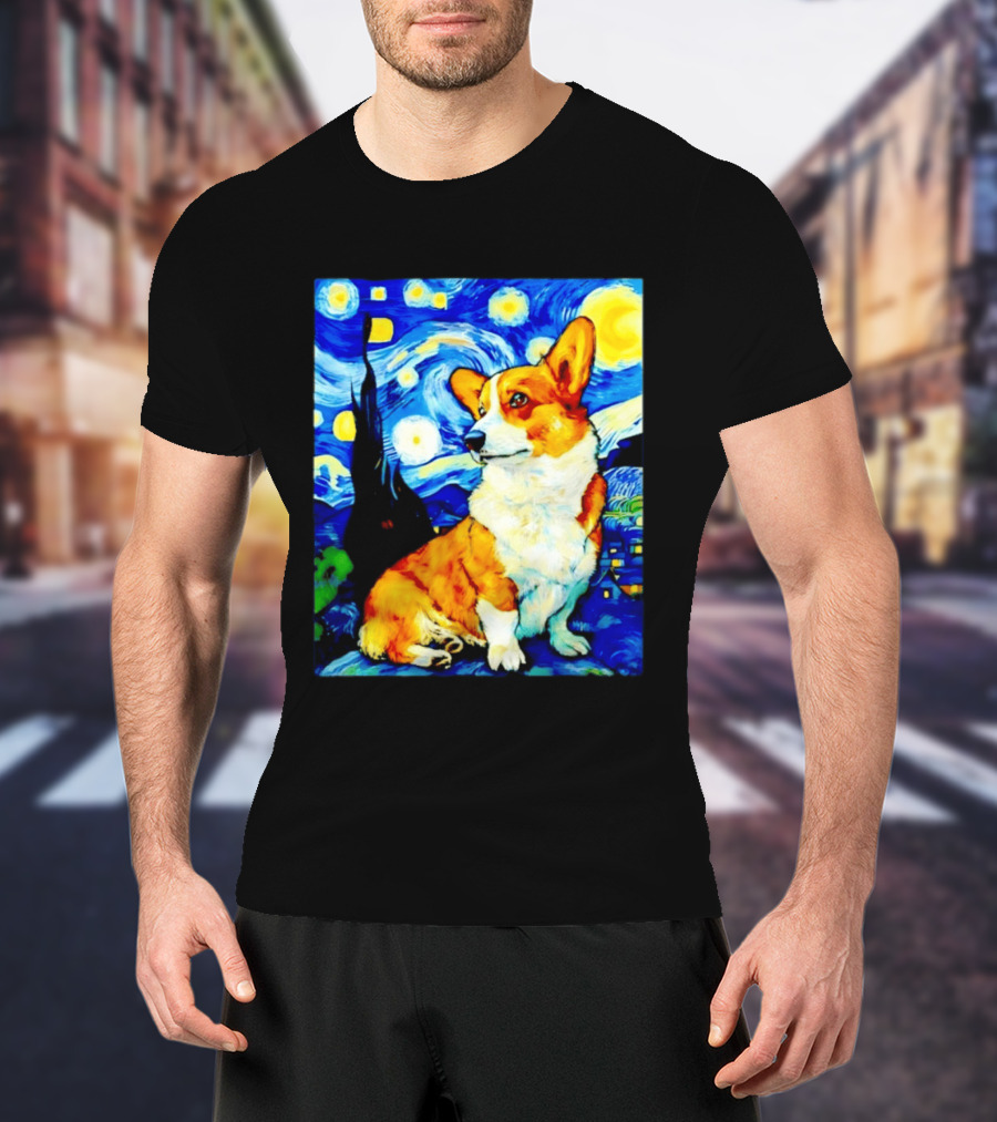 Corgi The Starry Night Vincent Van Gogh Dog Art Collaboration T-Shirt