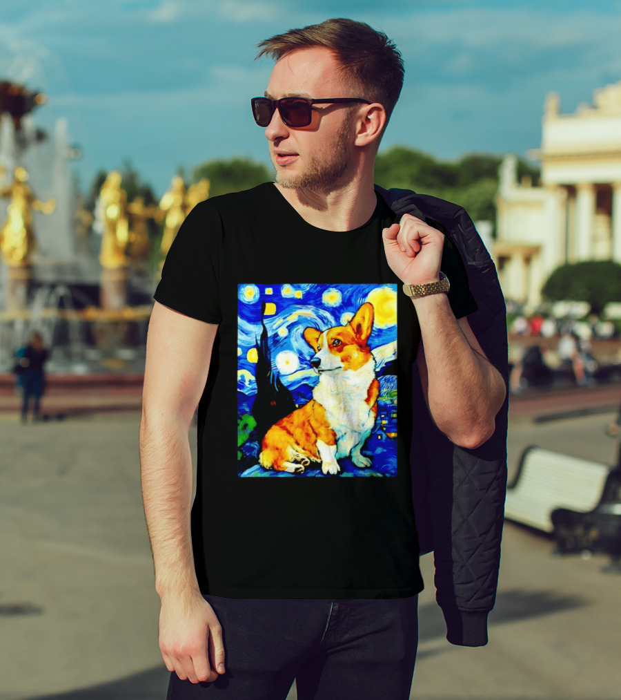 Corgi The Starry Night Vincent Van Gogh Dog Art Collaboration T-Shirt