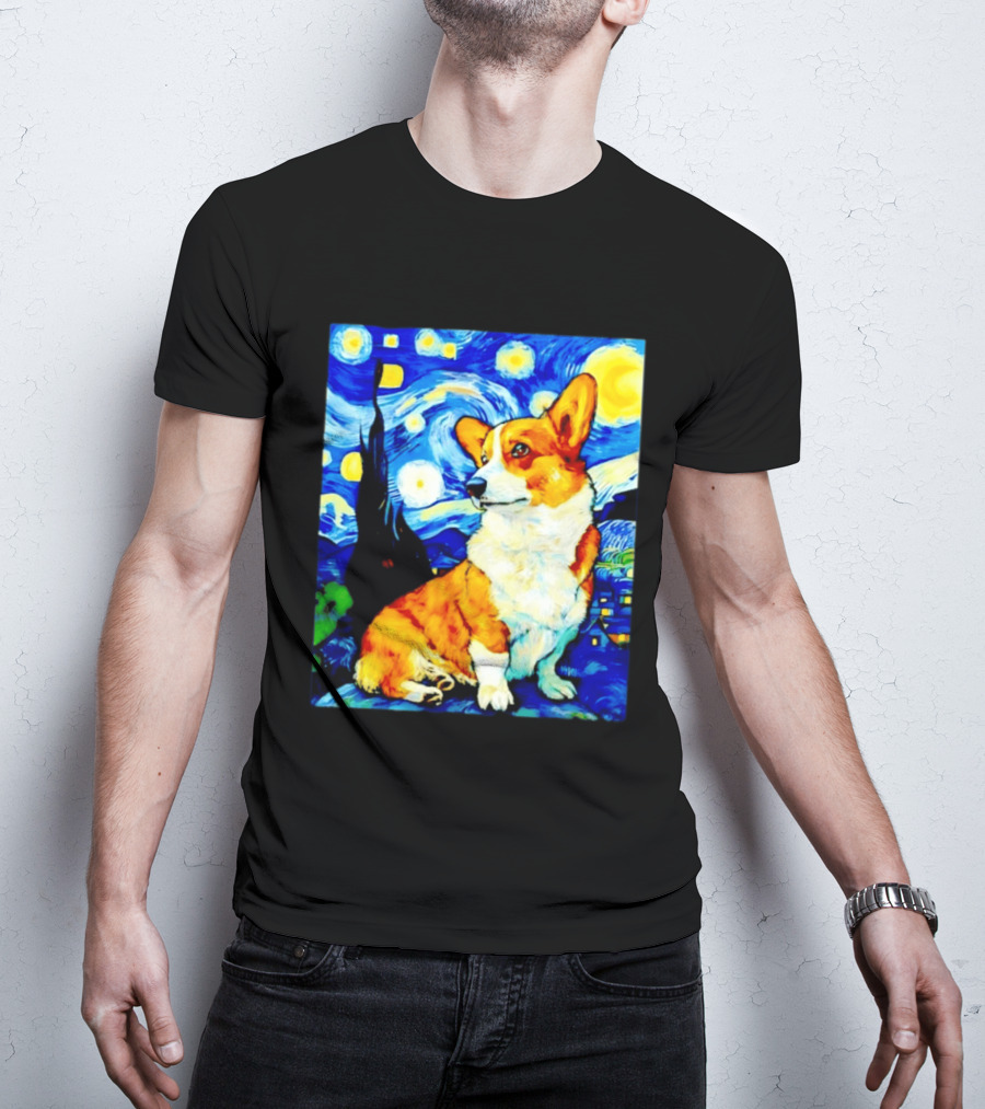 Corgi The Starry Night Vincent Van Gogh Dog Art Collaboration T-Shirt