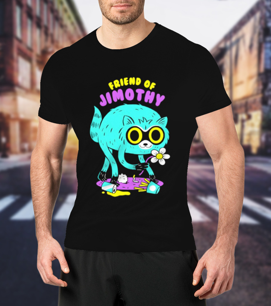 Friend Of Jimothy Raccoon Holding Flower Cute Cartoon T-Shirt