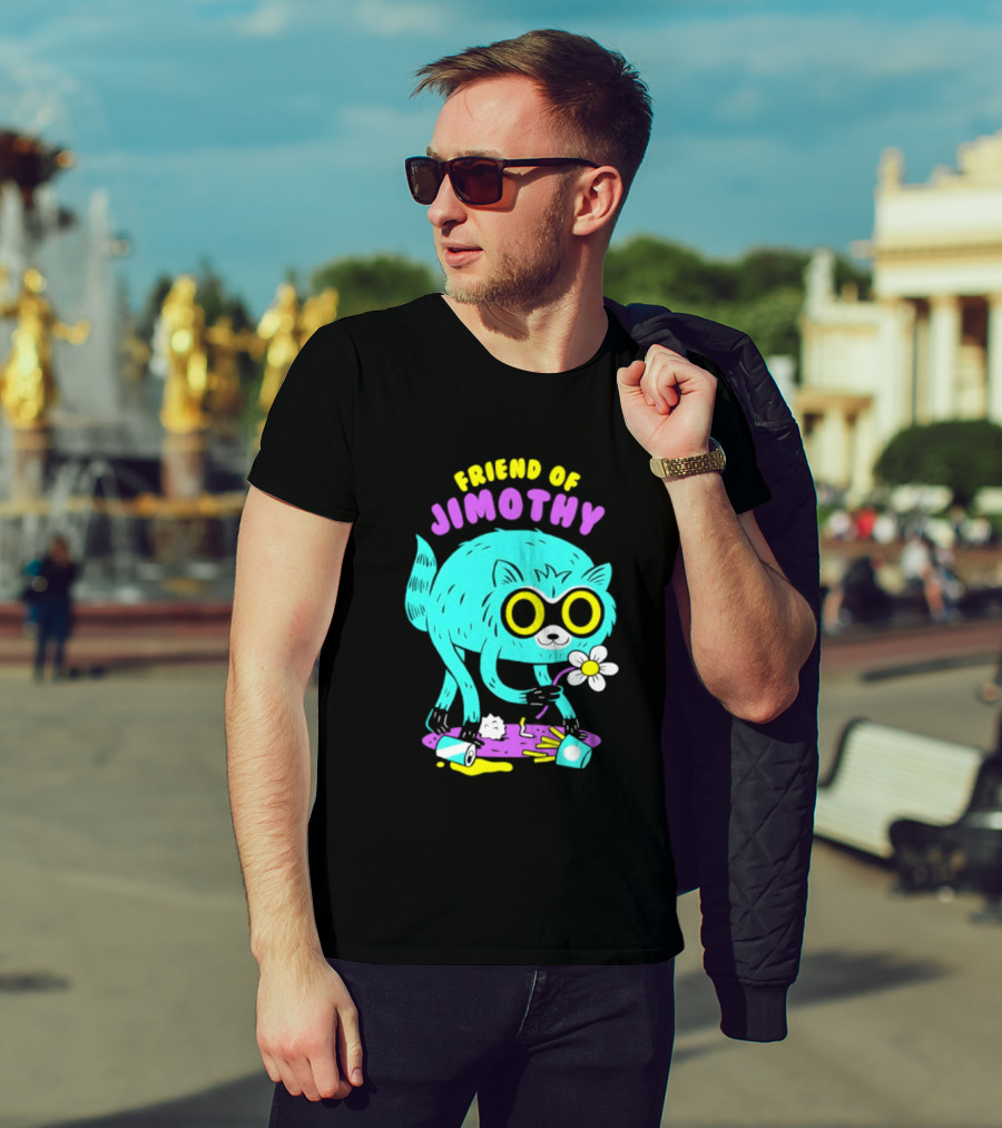 Friend Of Jimothy Raccoon Holding Flower Cute Cartoon T-Shirt