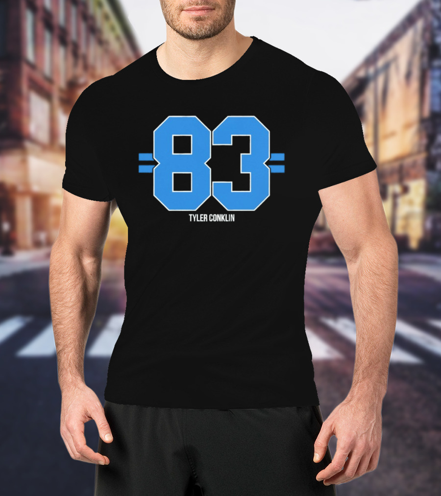 Tyler Conklin 83 Blue Stripe Detroit Lions Number T-Shirt