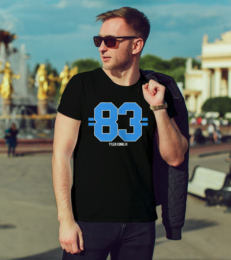 Tyler Conklin 83 Blue Stripe Detroit Lions Number T-Shirt