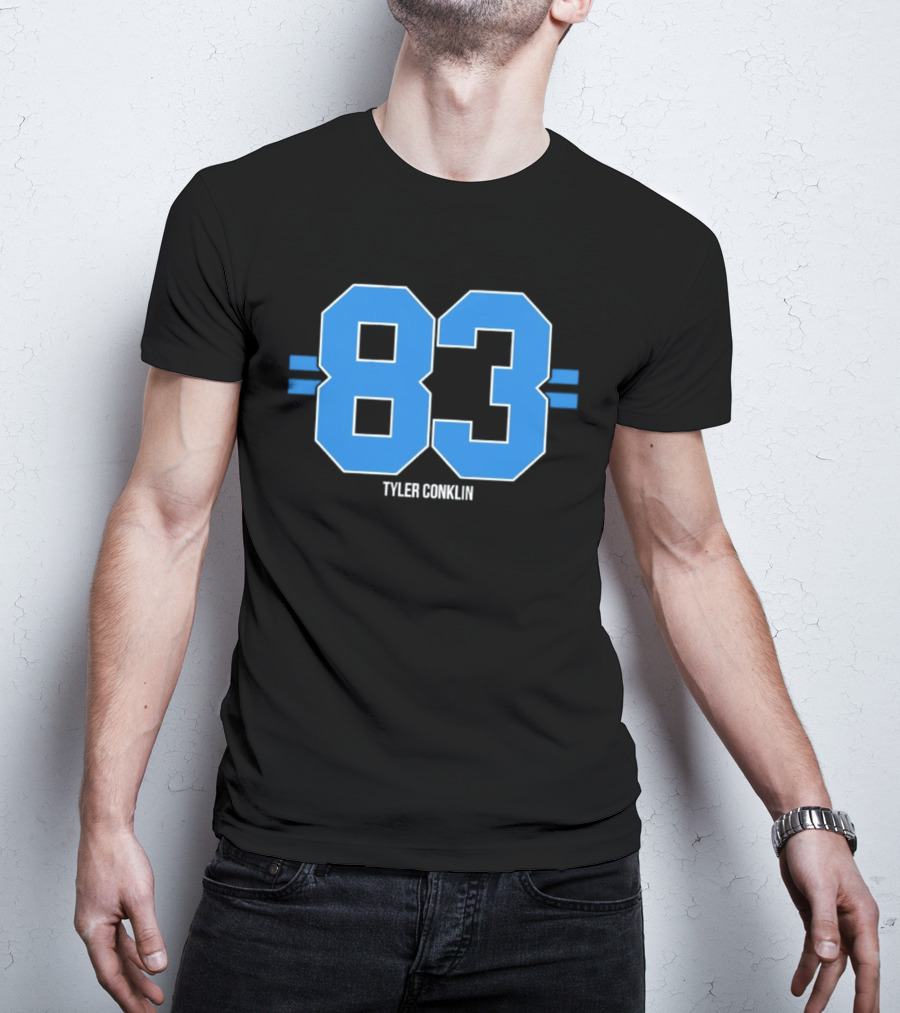 Tyler Conklin 83 Blue Stripe Detroit Lions Number T-Shirt