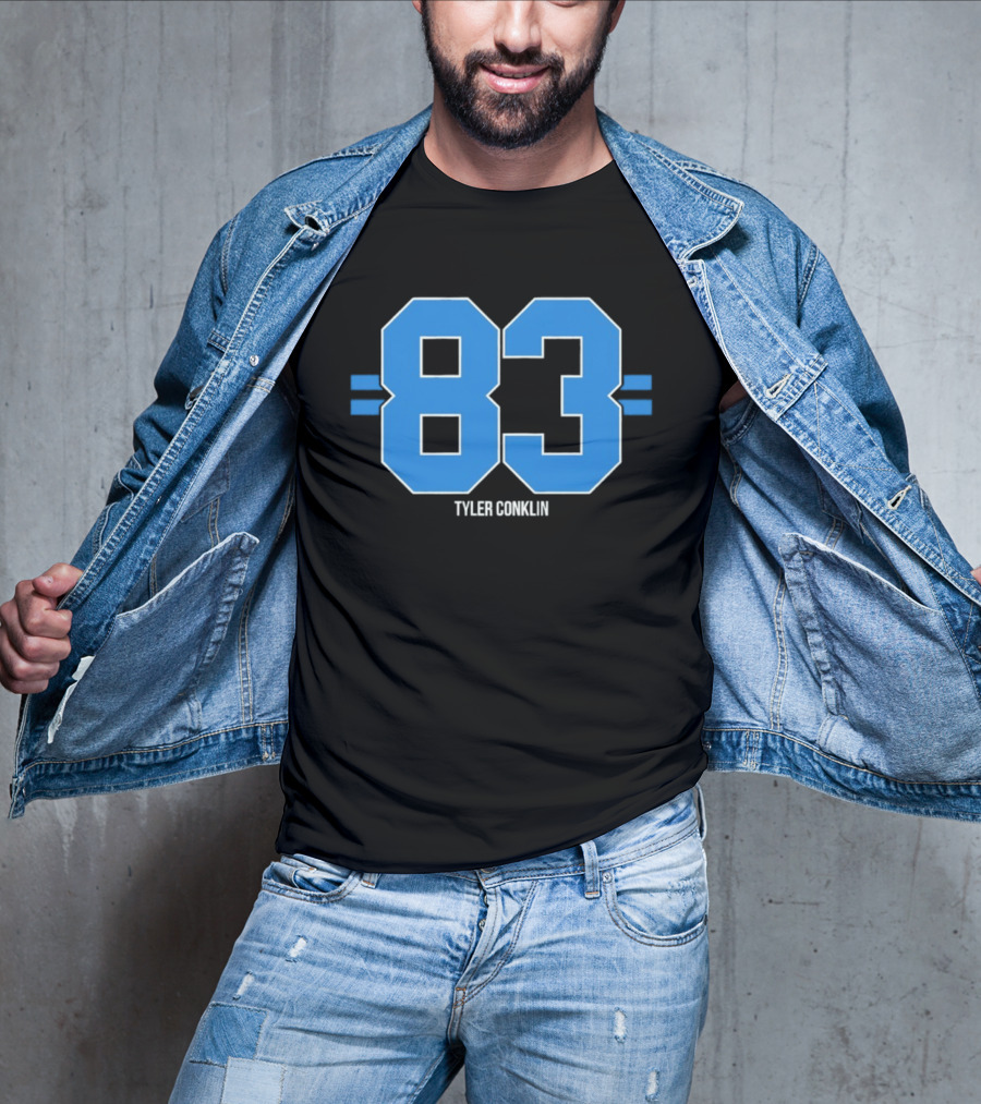 Tyler Conklin 83 Blue Stripe Detroit Lions Number T-Shirt