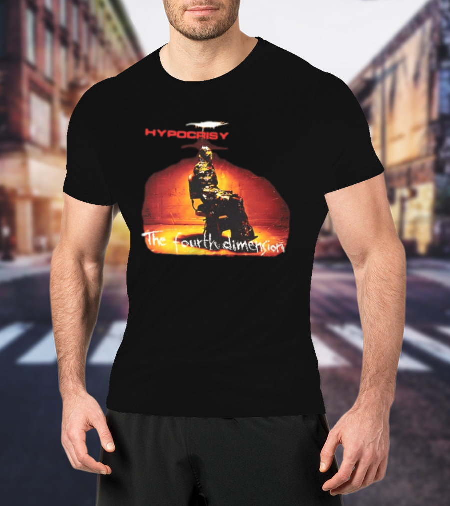 Hypocrisy The Fourth Dimension Red Text And Seated Figure T-Shirt