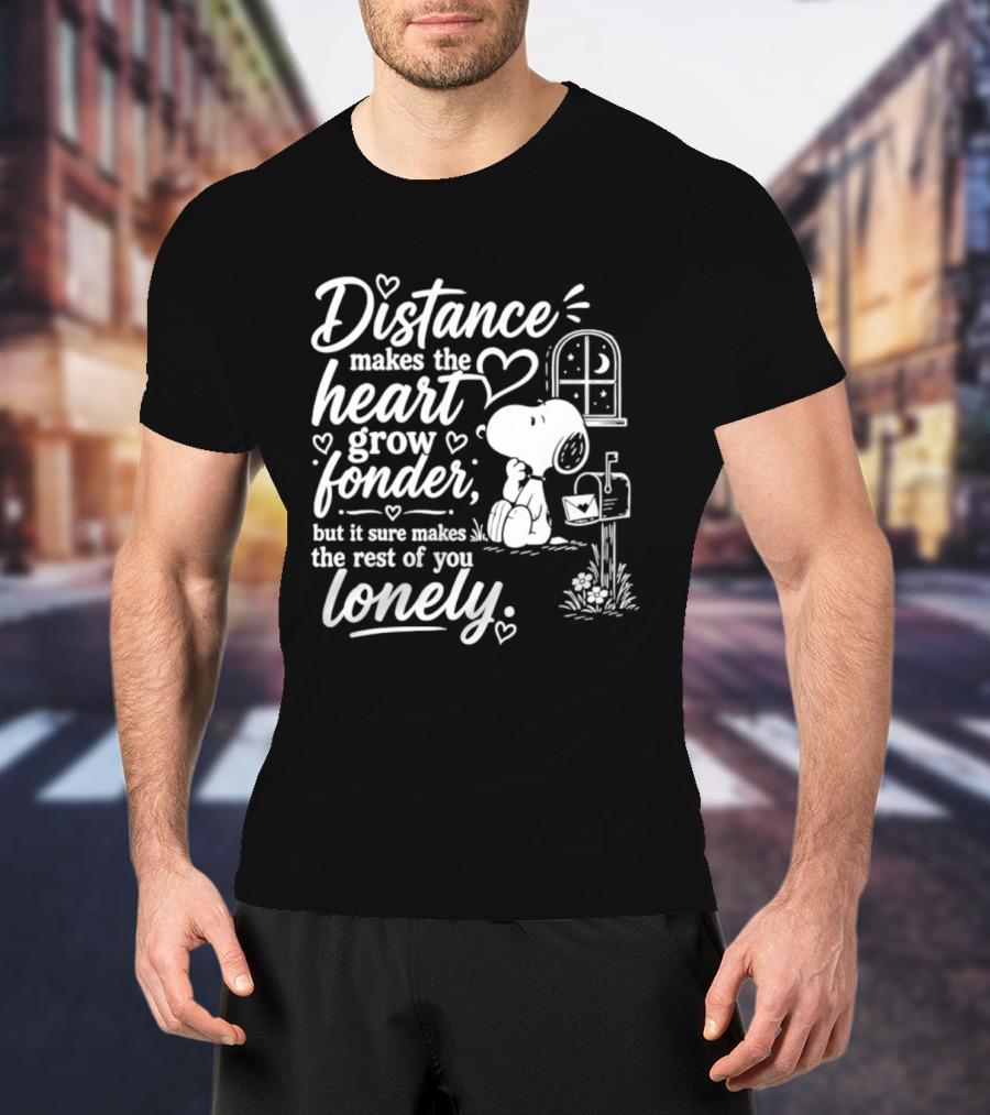 Snoopy Distance Makes The Heart Grow Fonder Lonely Mailbox Scene T-Shirt
