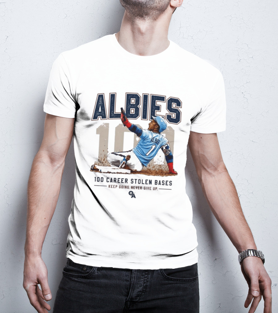 ALBIES 100 Career Stolen Bases Keep Going Never Give Up T-Shirt