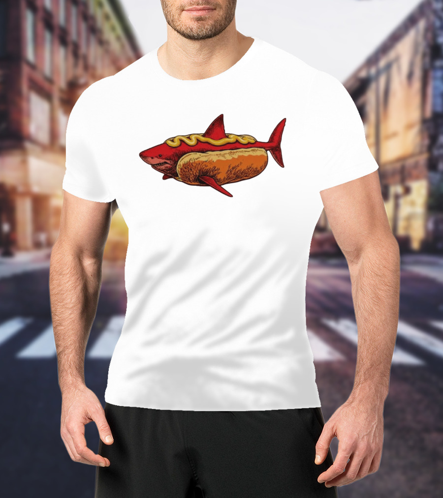 Shark Hot Dog Mustard Mashup Humor T-Shirt