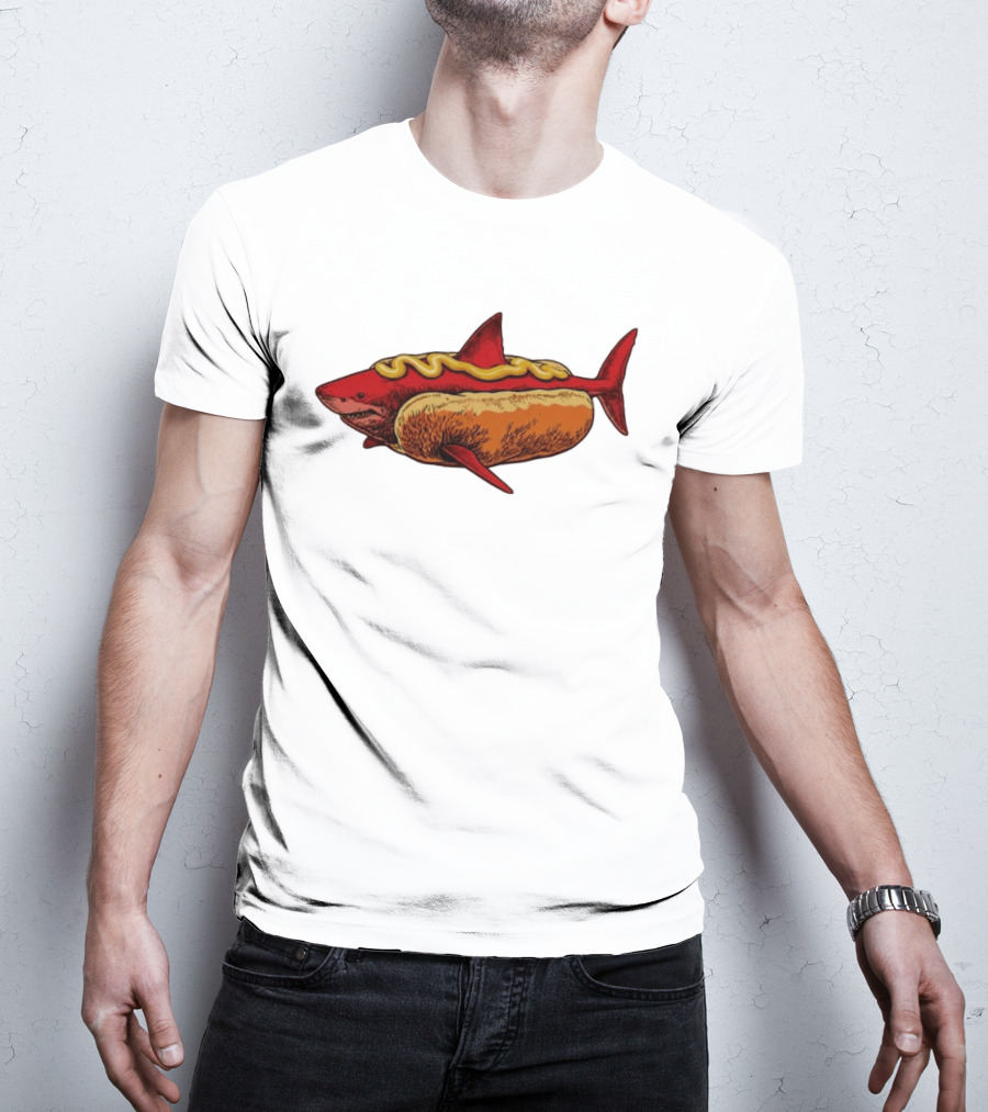Shark Hot Dog Mustard Mashup Humor T-Shirt