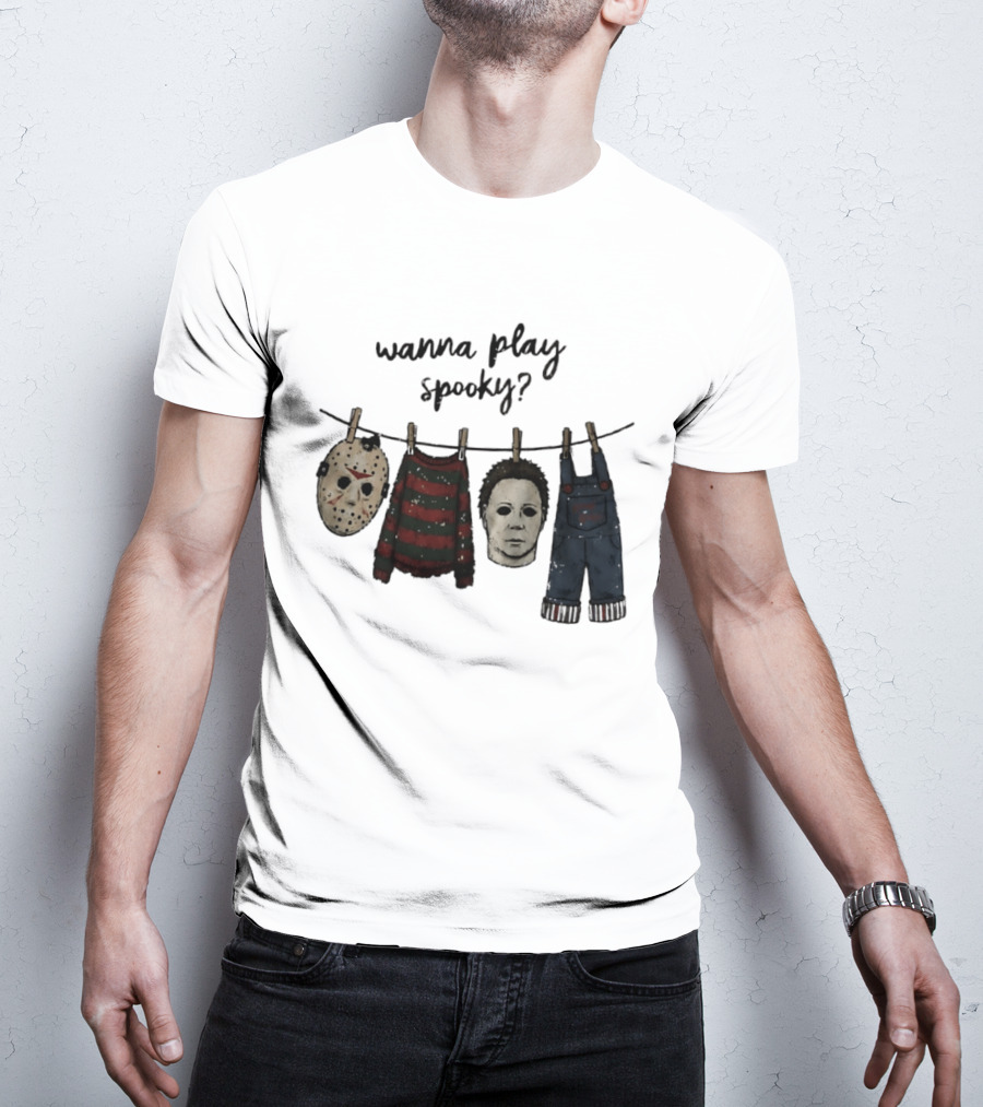 Wanna Play Spooky Halloween Horror Mask And Costume References T-Shirt