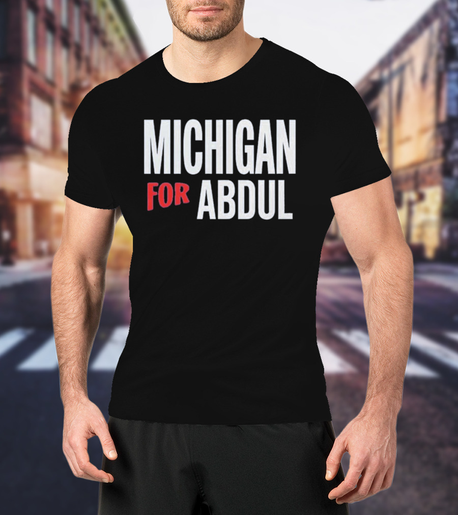 Michigan For Abdul Text Bold Red And White T-Shirt