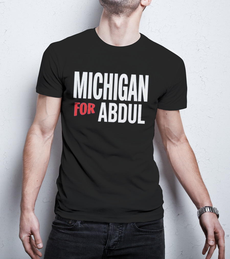 Michigan For Abdul Text Bold Red And White T-Shirt
