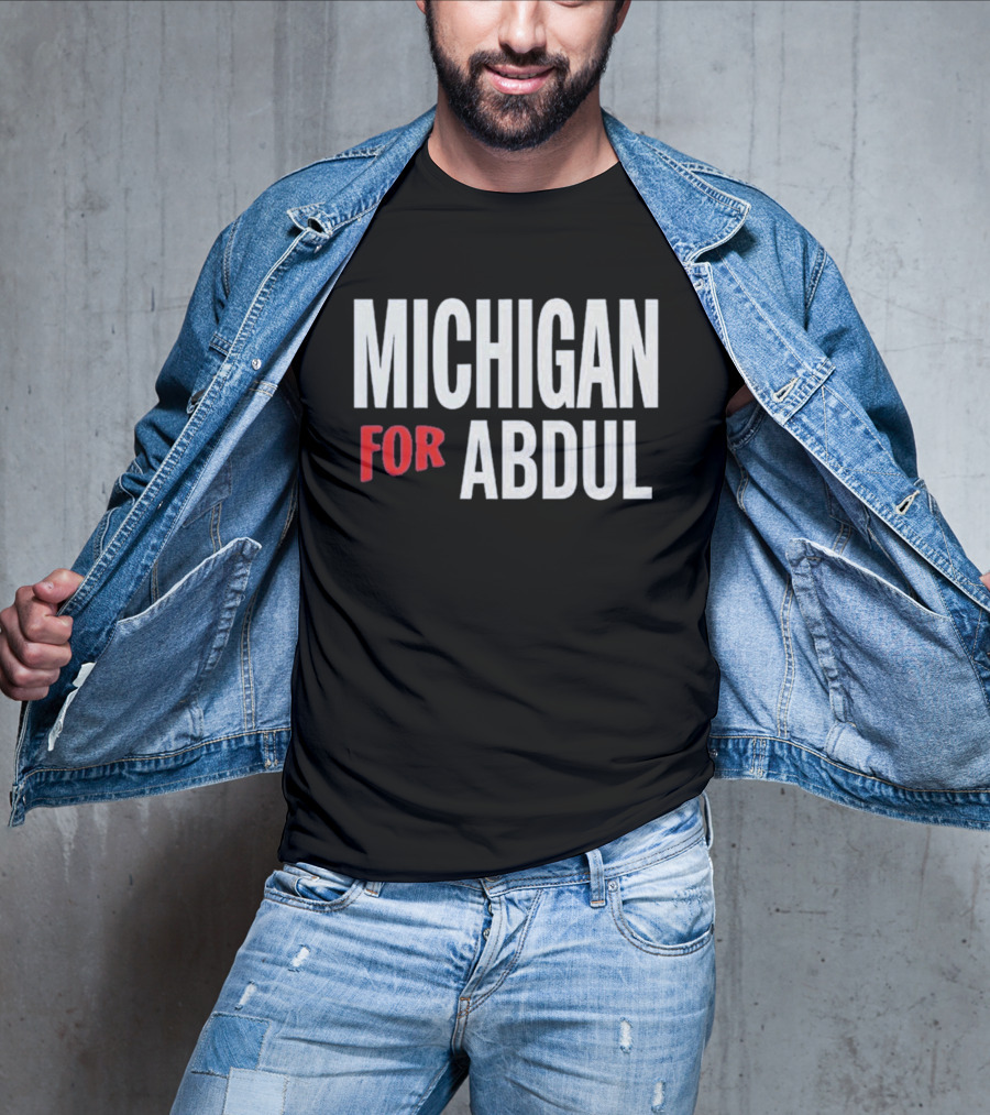 Michigan For Abdul Text Bold Red And White T-Shirt