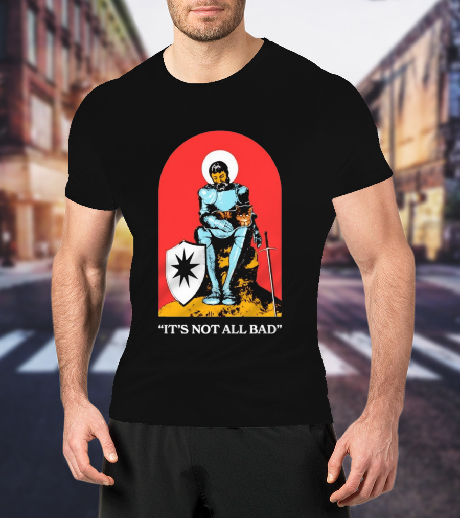 Knight With Armor And Cat Companion On Red T-Shirt