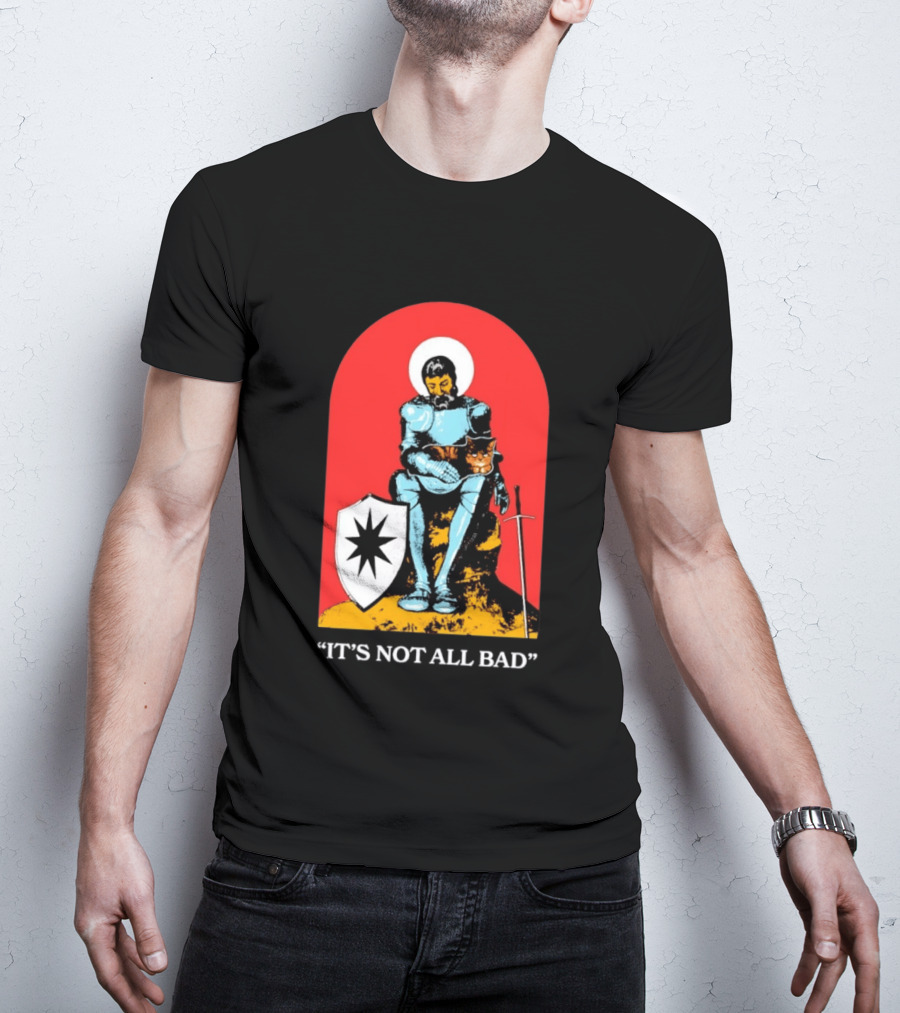 Knight With Armor And Cat Companion On Red T-Shirt