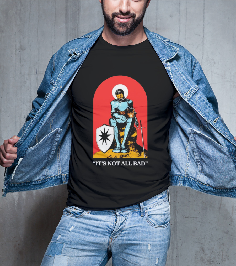 Knight With Armor And Cat Companion On Red T-Shirt
