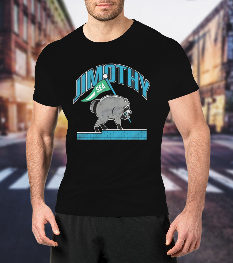 Jimothy SEA Raccoon Holding Flag On Brick Wall T-Shirt