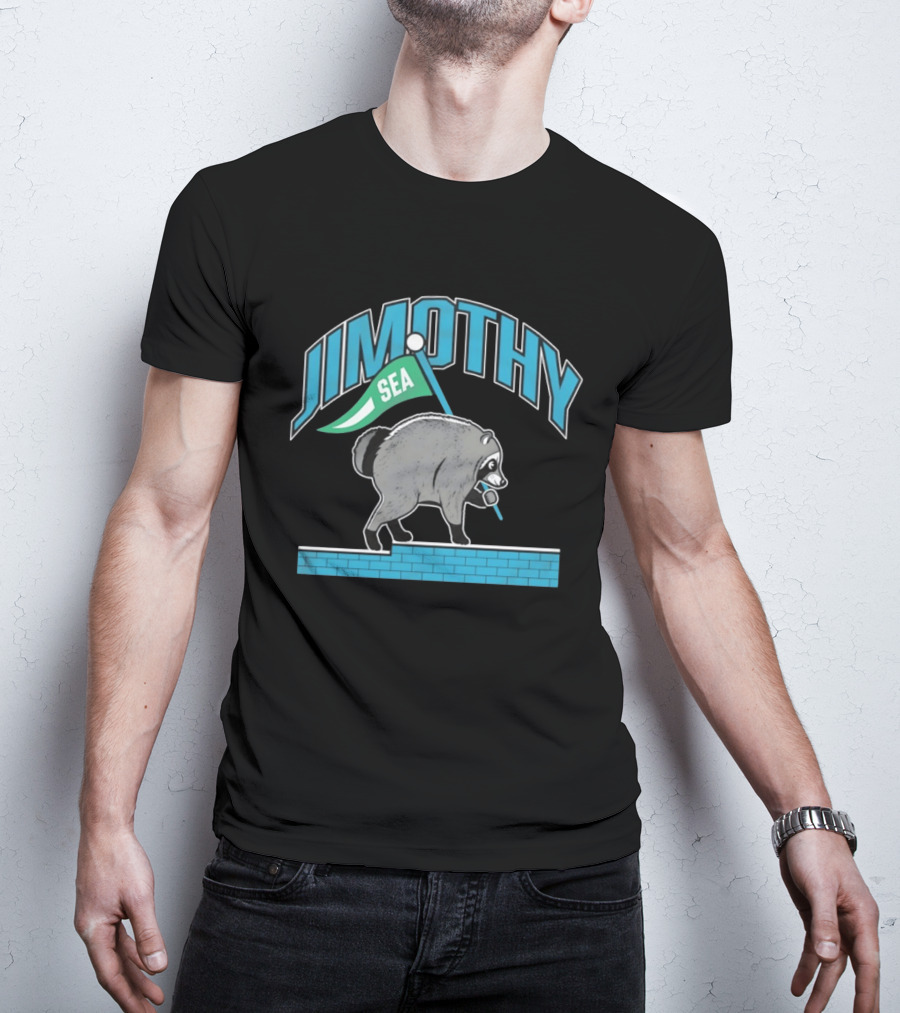 Jimothy SEA Raccoon Holding Flag On Brick Wall T-Shirt