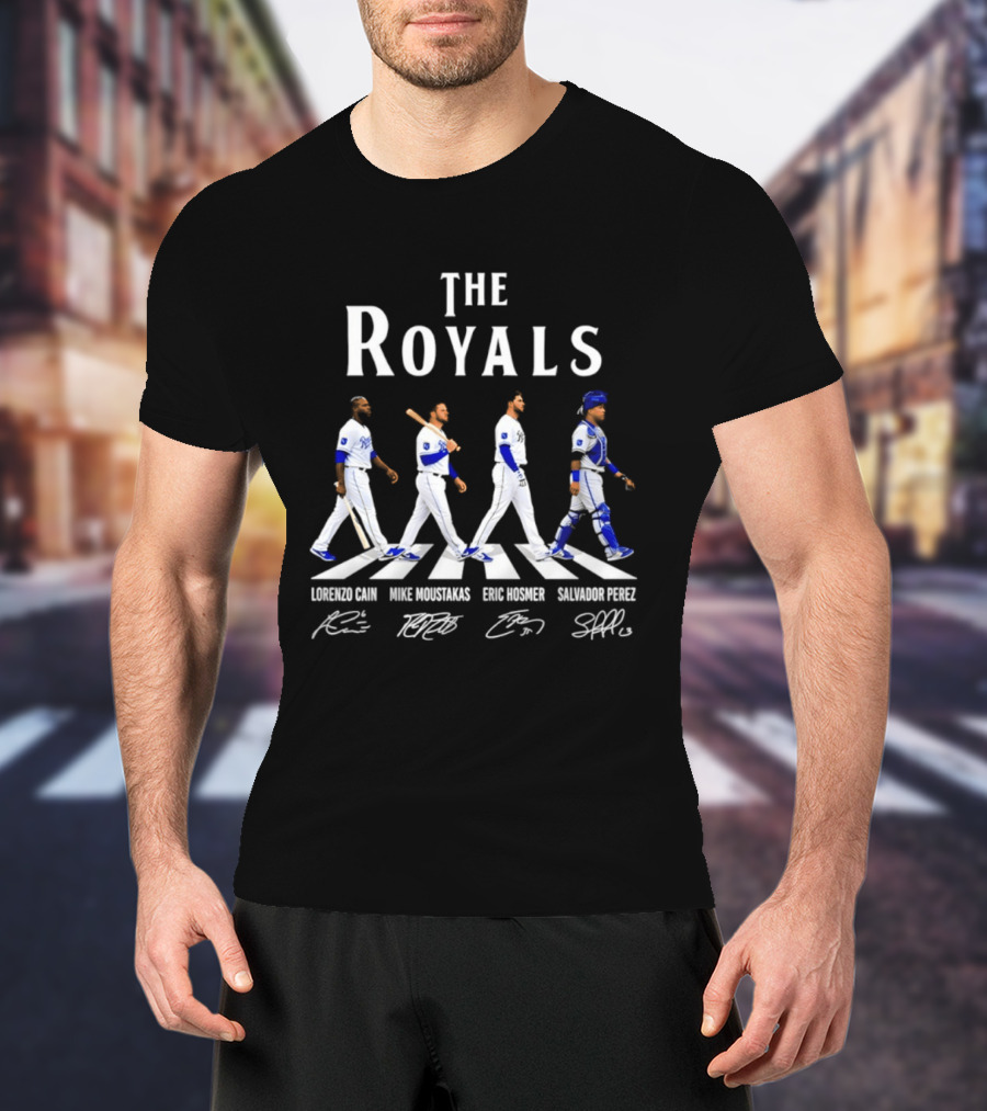 The Royals Lorenzo Cain Mike Moustakas Eric Hosmer Salvador Perez Signatures Abbey Road Kansas City Royals T-Shirt