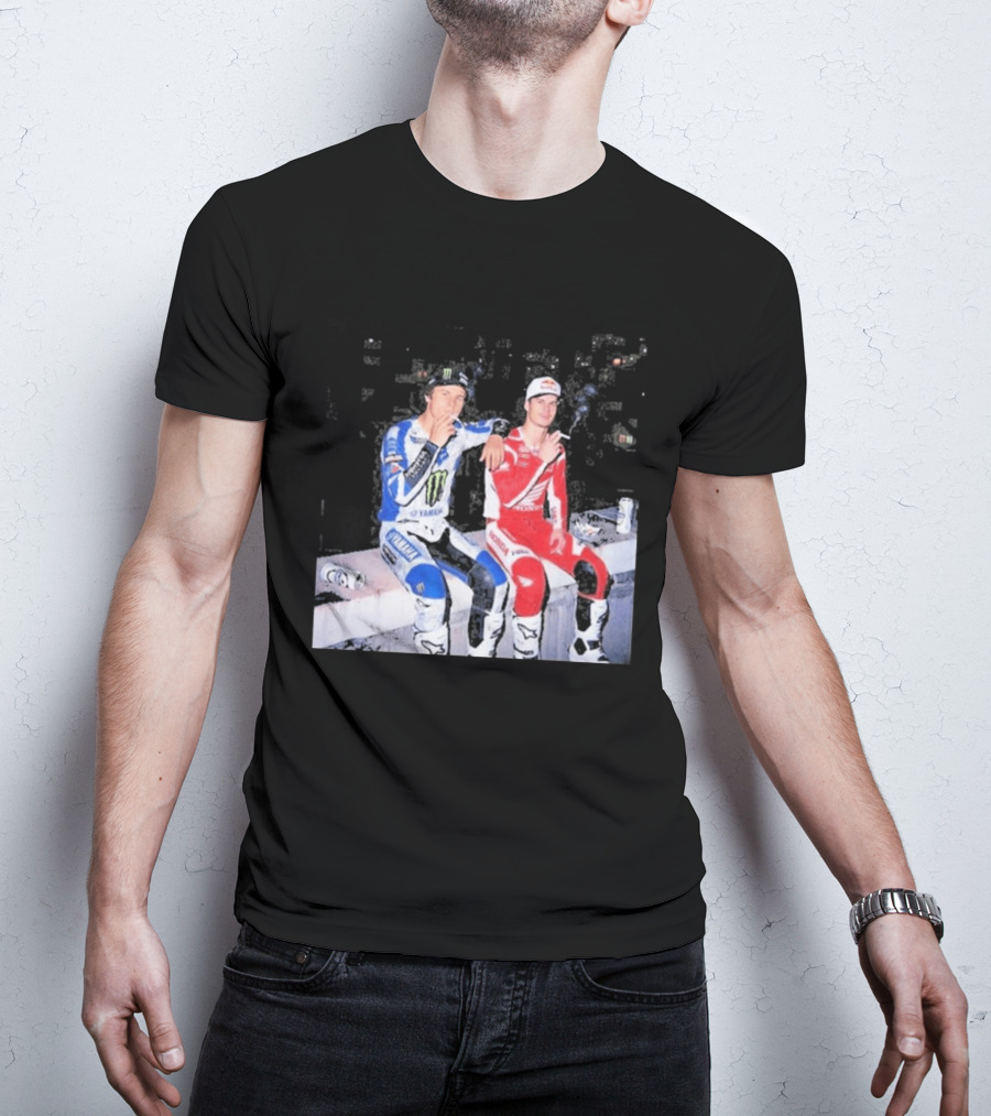Valentino Rossi Casey Stoner Yamaha Honda Monster Red Bull Racing Motogp Smoking T-Shirt