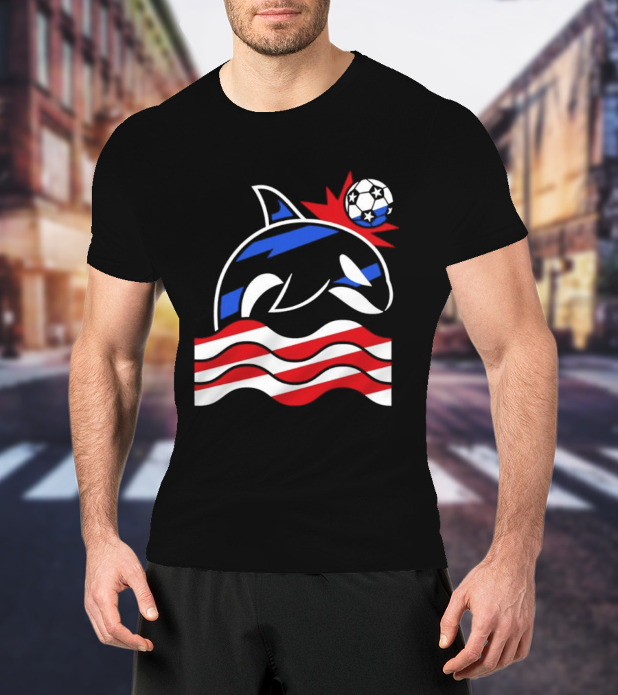 Wild Whale Red White And Blue Waves With Soccer Ball T-Shirt